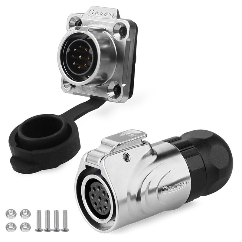 CNLINKO LP16 9-Pin Reverse Mount Female Plug and Male Socket for Automotive Machinery Outdoor Use IP68 Waterproof Circular Connector Metal Shell Quick-Connect Aviation Connector (9-Pin) - Image 1